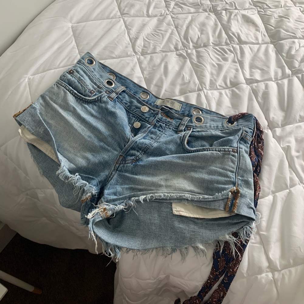 Free people denim shorts with tie